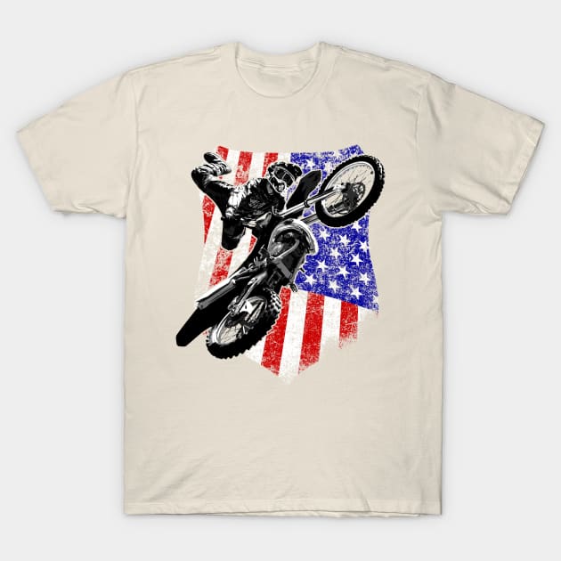 Motocross Dirt Bike American Flag T-Shirt by Styleuniversal